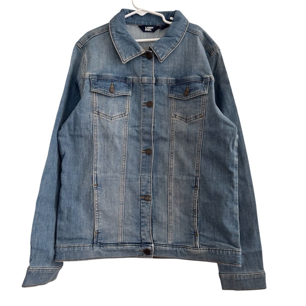 Land’s End Slate Blue Wash Denim Jean Jacket Youth Girls Boys XL 14-16 NWT